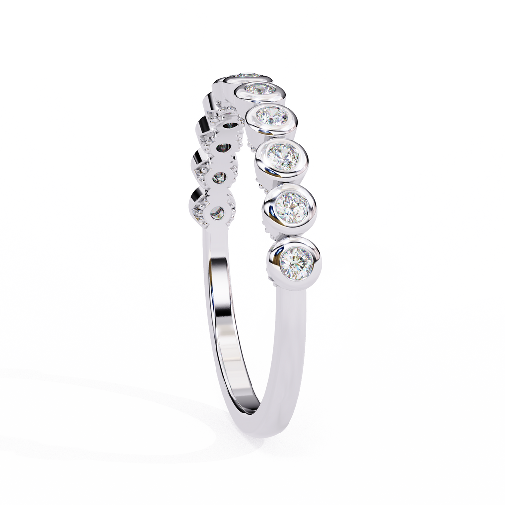 White Gold Round Diamond Bezel-Set Half Eternity Band Ring