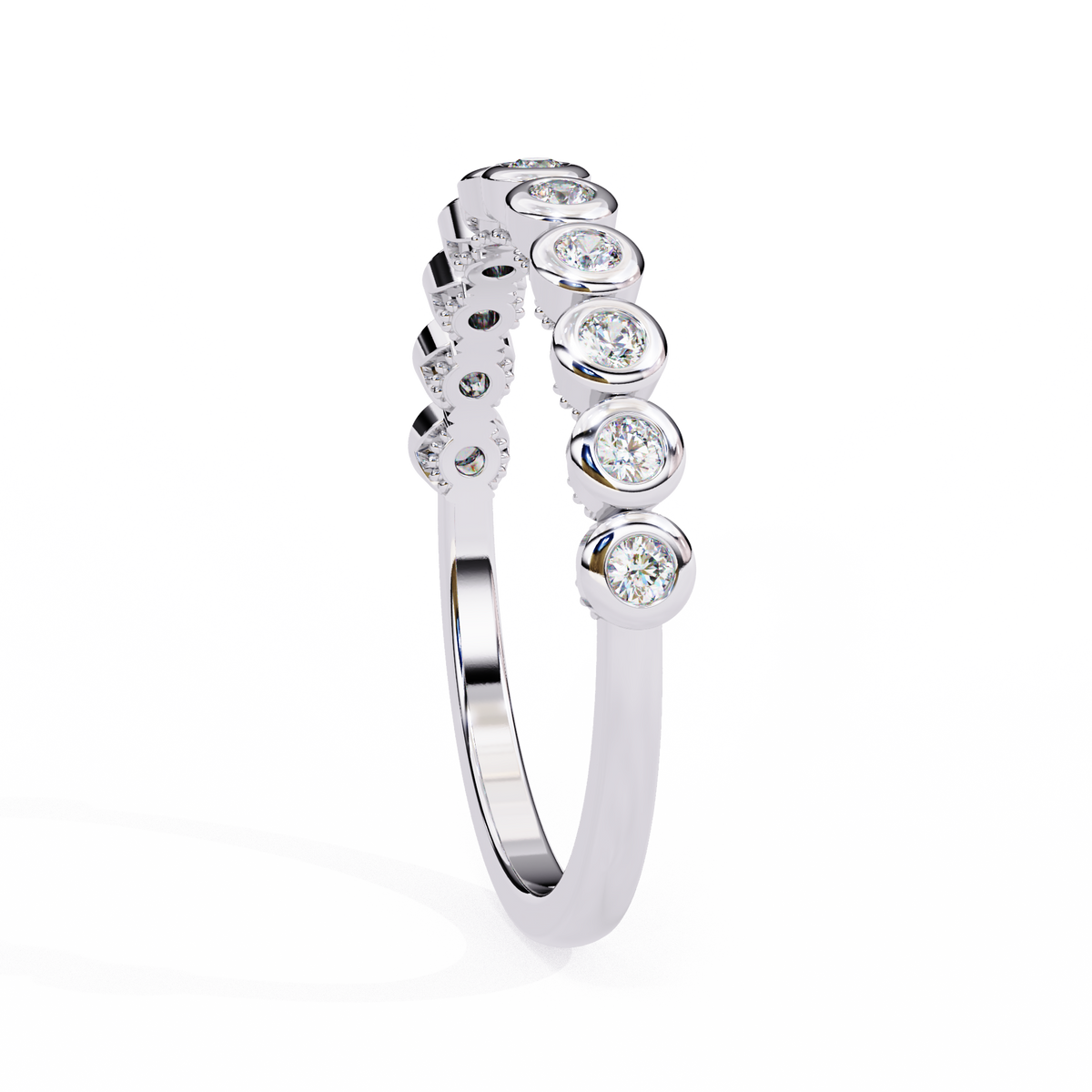 White Gold Round Diamond Bezel-Set Half Eternity Band Ring