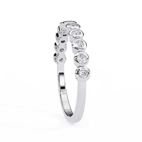 White Gold Round Diamond Bezel-Set Half Eternity Band Ring