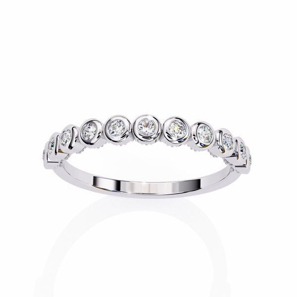 White Gold Round Diamond Bezel-Set Half Eternity Band Ring