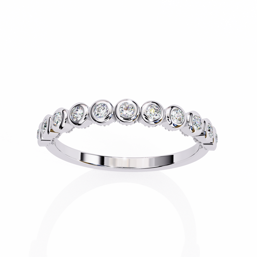 White Gold Round Diamond Bezel-Set Half Eternity Band Ring