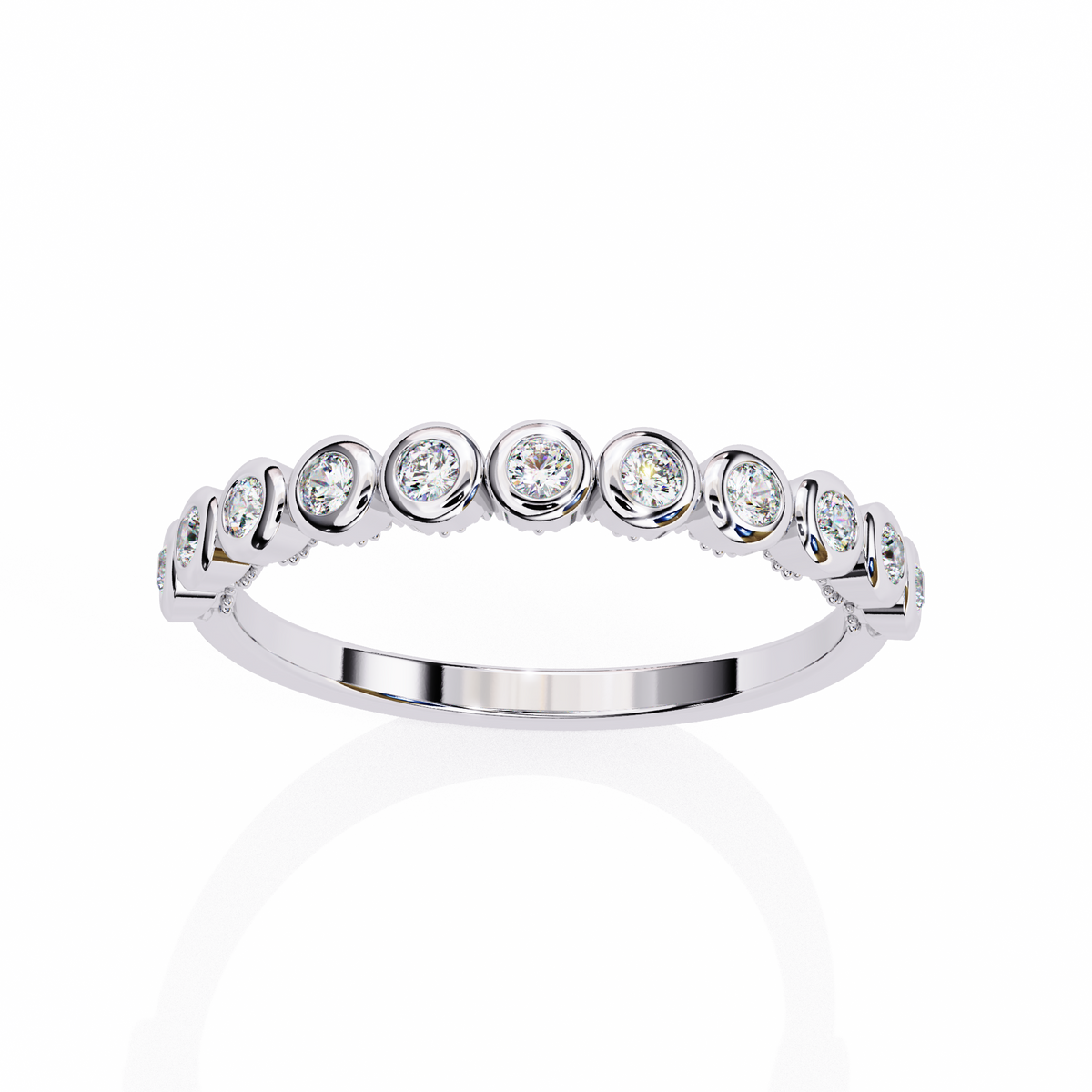 White Gold Round Diamond Bezel-Set Half Eternity Band Ring