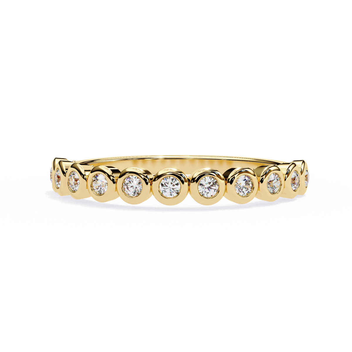 Yellow Gold Bubble Bezel Round Diamond Band Ring