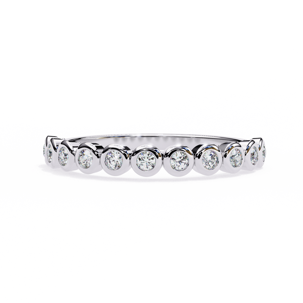 White Gold Round Diamond Bezel-Set Half Eternity Band Ring