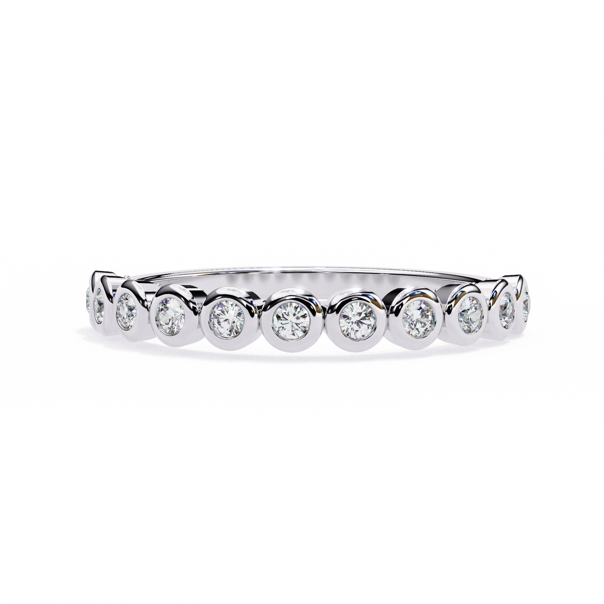 White Gold Round Diamond Bezel-Set Half Eternity Band Ring