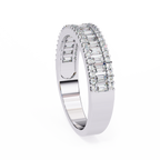 White Gold Baguette & Round Diamond Three-Row Half Eternity Band Ring