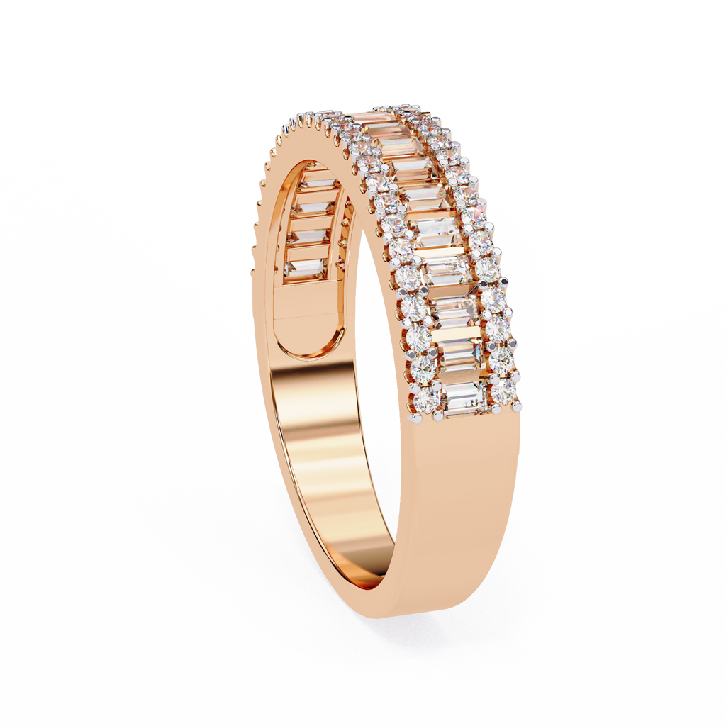 Rose Gold Baguette & Round Diamond Three-Row Half Eternity Band Ring