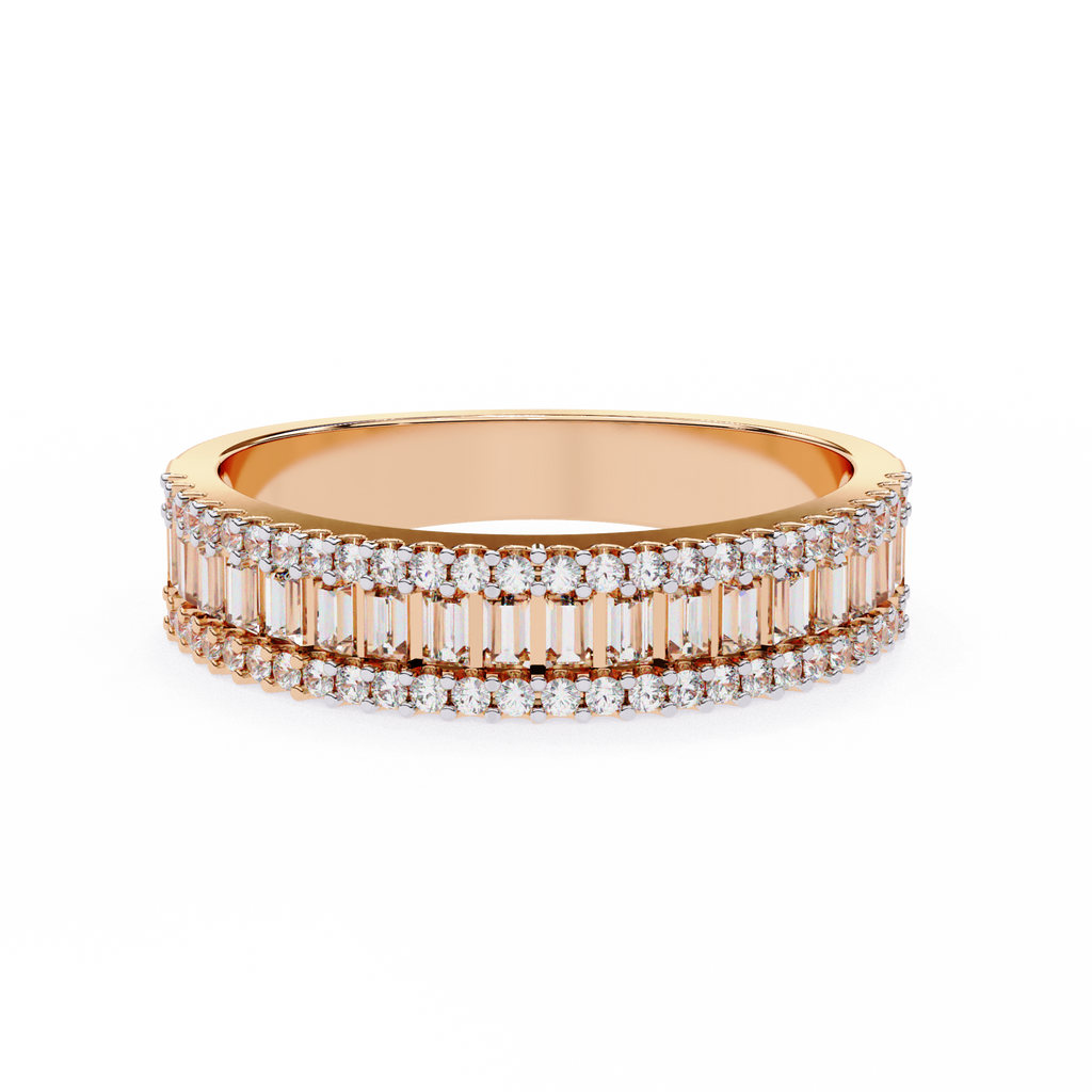 Rose Gold Baguette & Round Diamond Three-Row Half Eternity Band Ring