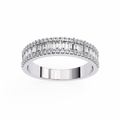 White Gold Baguette & Round Diamond Three-Row Half Eternity Band Ring
