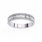 White Gold Baguette & Round Diamond Three-Row Half Eternity Band Ring