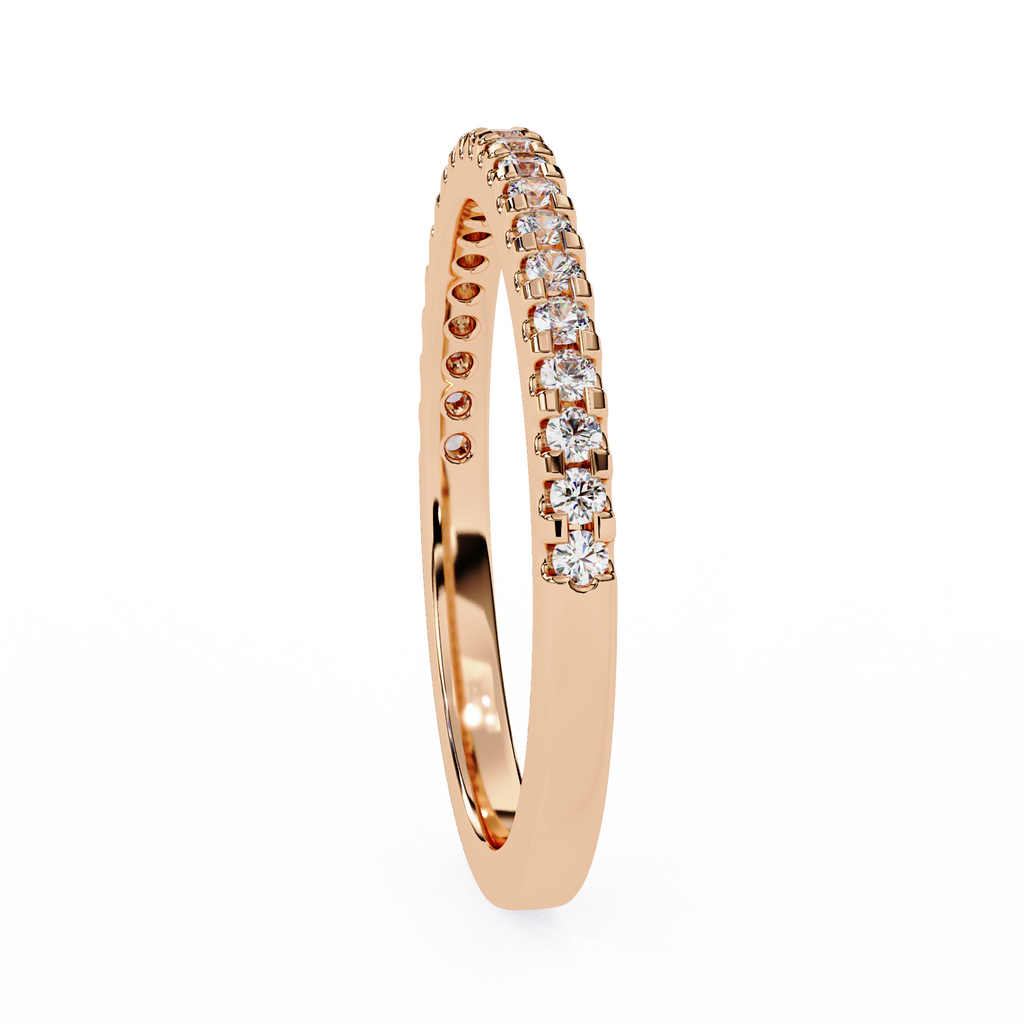 Rose Gold Round Diamond French Pavé Half Eternity Band Ring