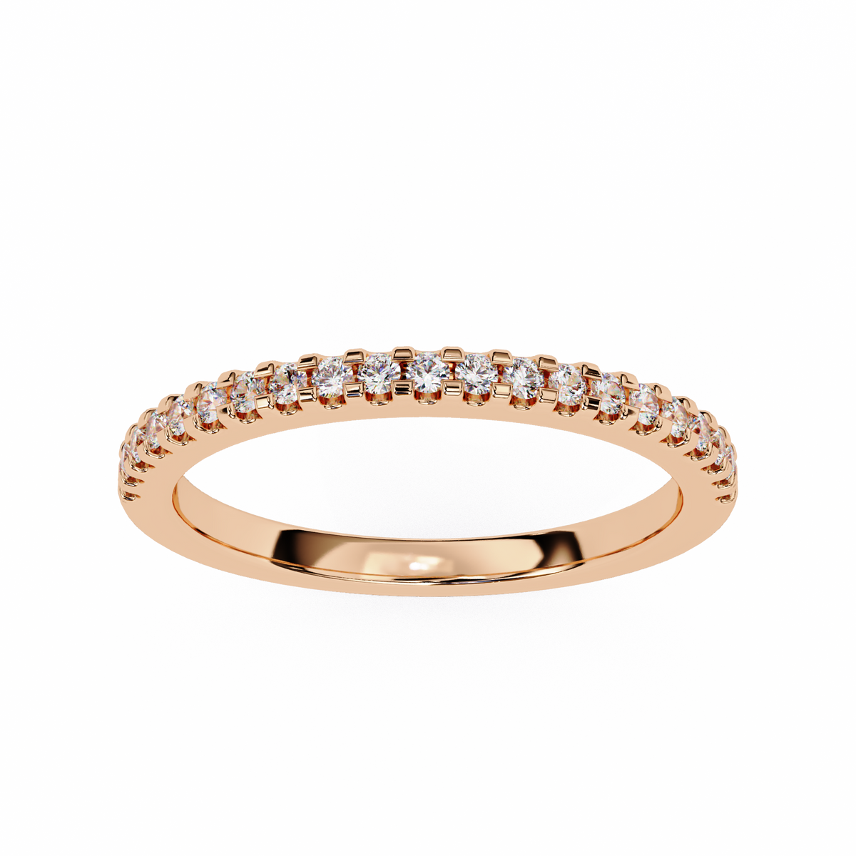 Rose Gold Round Diamond French Pavé Half Eternity Band Ring