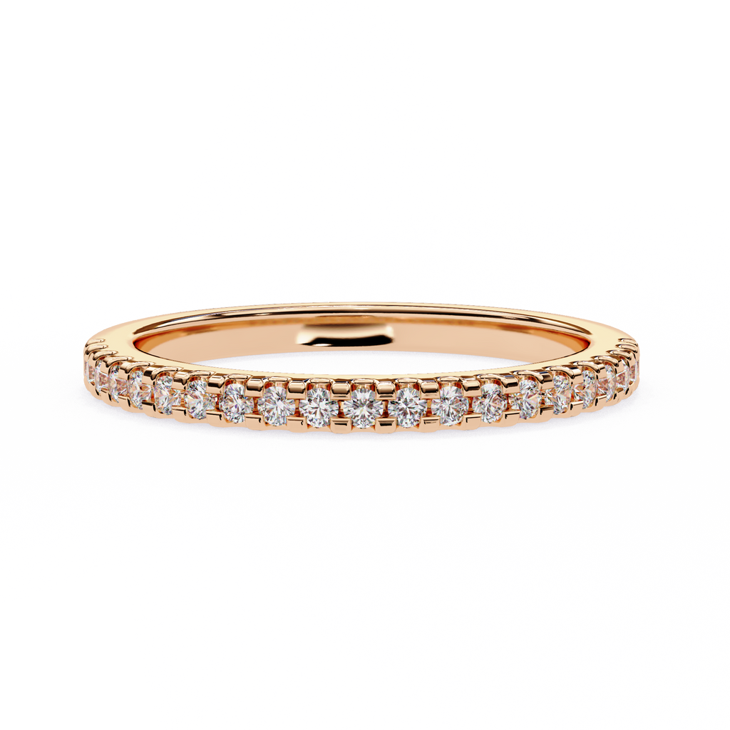 Rose Gold Round Diamond French Pavé Half Eternity Band Ring