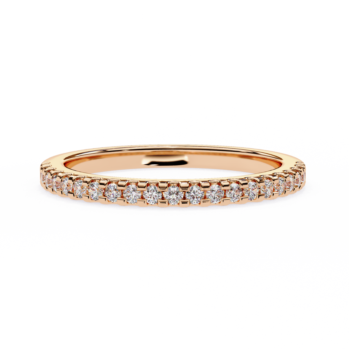 Rose Gold Round Diamond French Pavé Half Eternity Band Ring