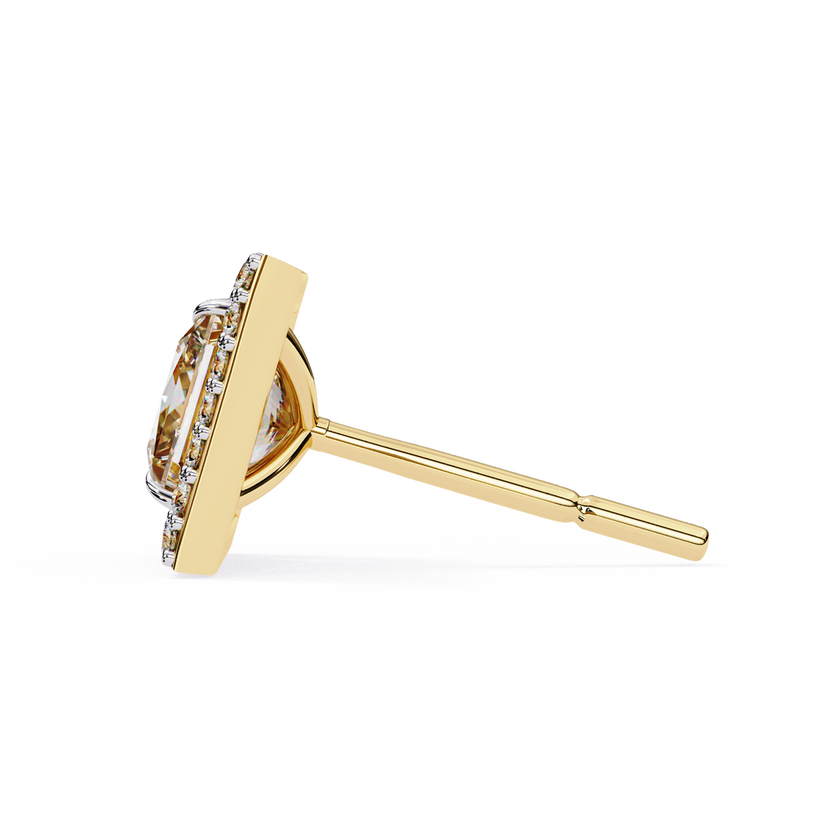 Yellow Gold Princess Cut Diamond Square Halo Stud Earring