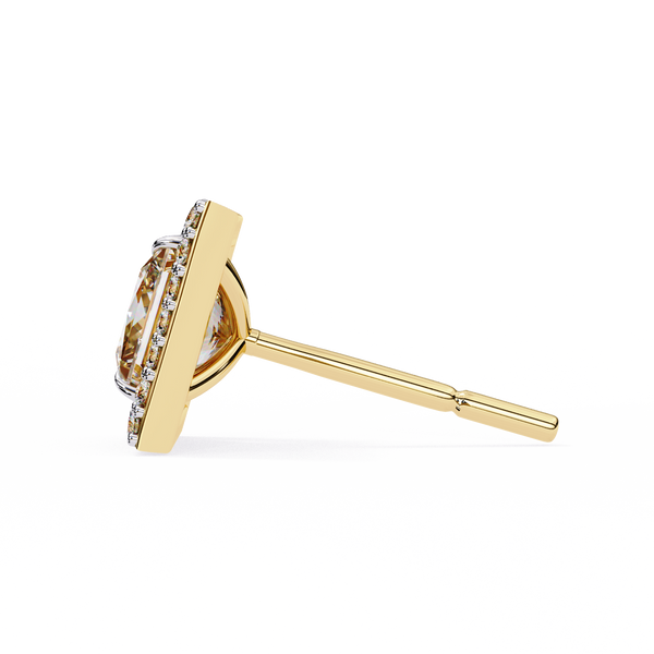 Gold Princess Cut Diamond Square Halo Stud Earring