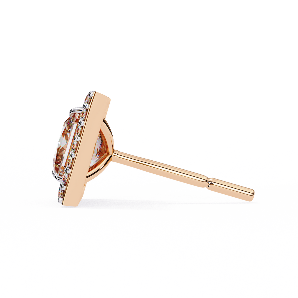 Rose Gold Princess Cut Diamond Square Halo Stud Earrings