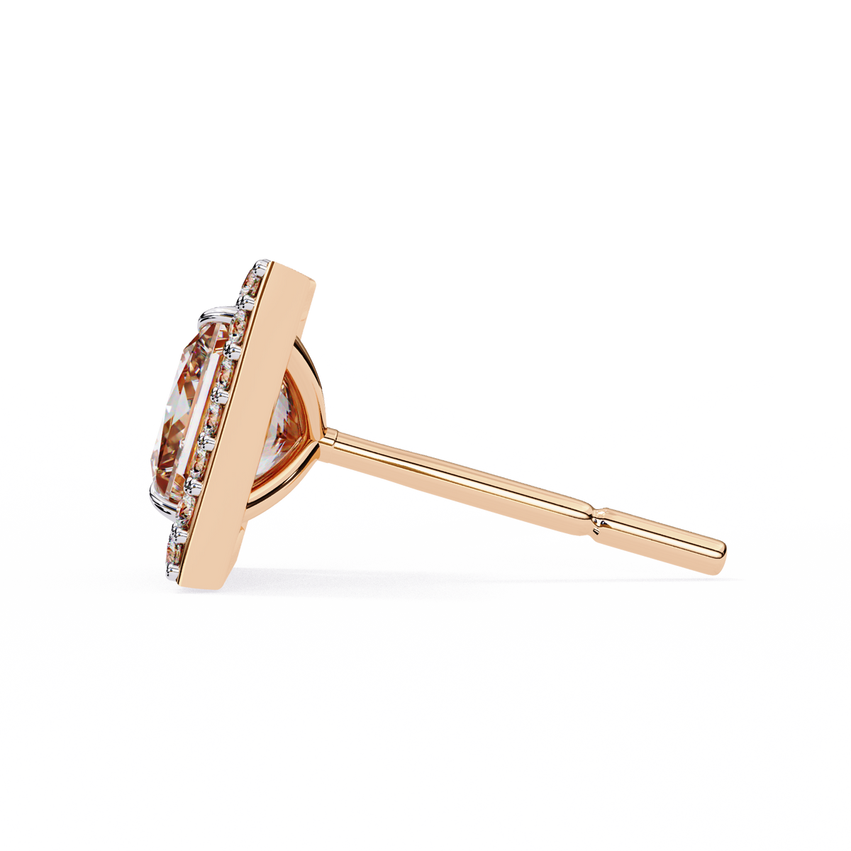 Rose Gold Princess Cut Diamond Square Halo Stud Earrings