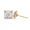 Gold Princess Cut Diamond Square Halo Stud Earring