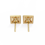 Yellow Gold Princess Cut Diamond Square Halo Stud Earring