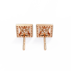 Rose Gold Princess Cut Diamond Square Halo Stud Earrings