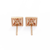 Rose Gold Princess Cut Diamond Square Halo Stud Earrings