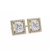 Gold Princess Cut Diamond Square Halo Stud Earring