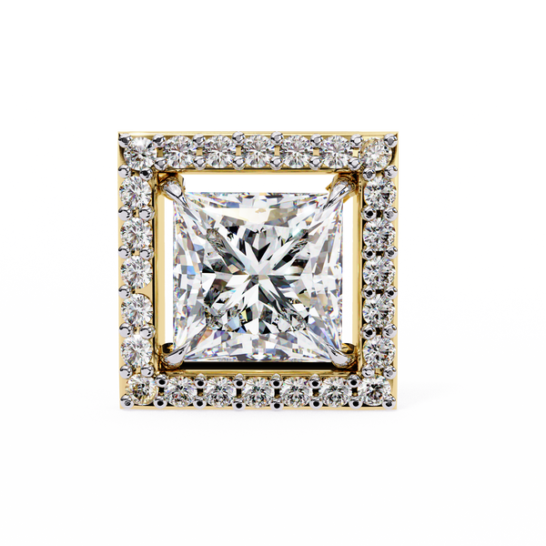 Gold Princess Cut Diamond Square Halo Stud Earring