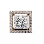 Rose Gold Princess Cut Diamond Square Halo Stud Earrings
