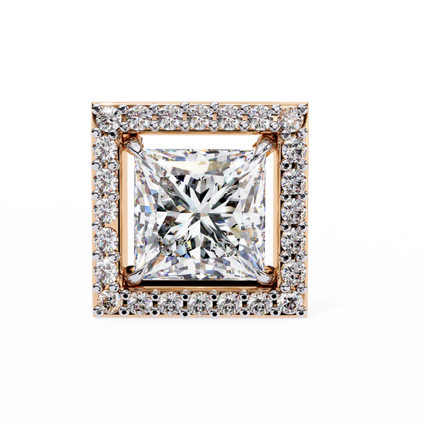 Rose Gold Princess Cut Diamond Square Halo Stud Earrings