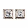 Rose Gold Princess Cut Diamond Square Halo Stud Earrings