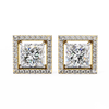 Gold Princess Cut Diamond Square Halo Stud Earring