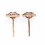 Rose Gold Princess Cut Diamond Square Halo Stud Earrings