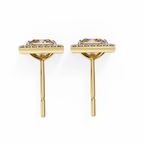 Yellow Gold Princess Cut Diamond Square Halo Stud Earring