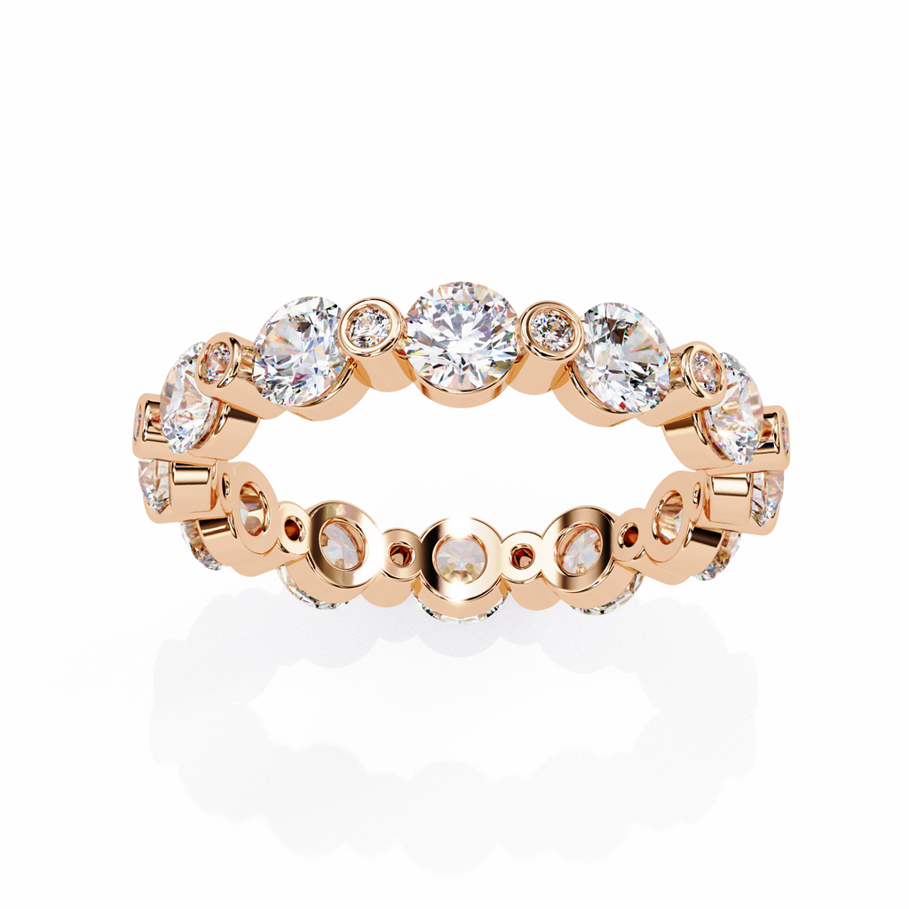 Rose Gold Round Diamond Alternating Bezel Full Eternity Band Ring