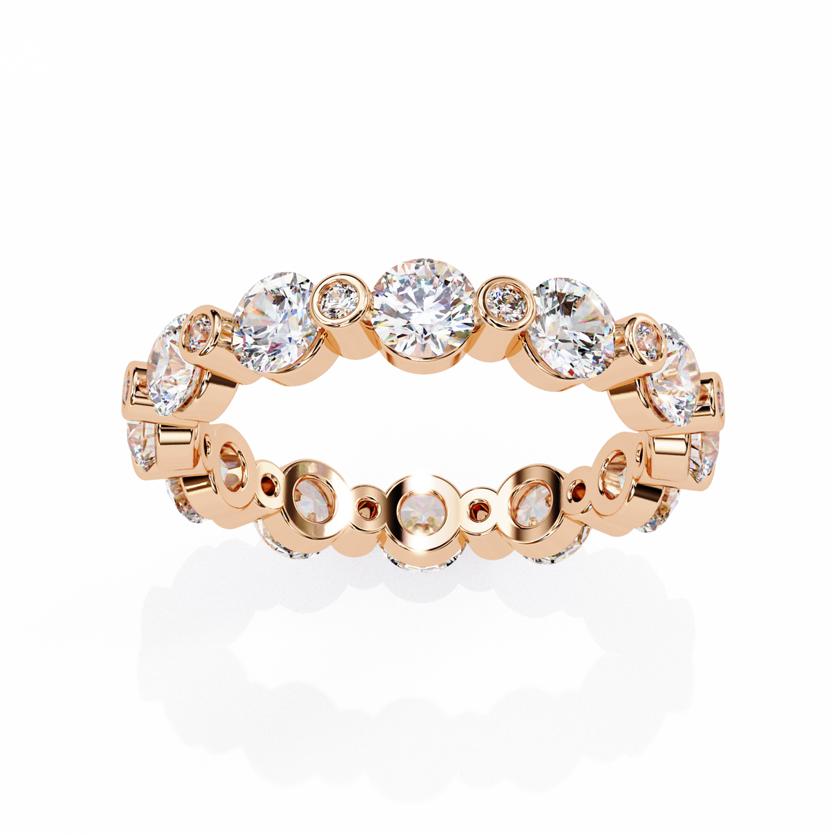 Rose Gold Round Diamond Alternating Bezel Full Eternity Band Ring