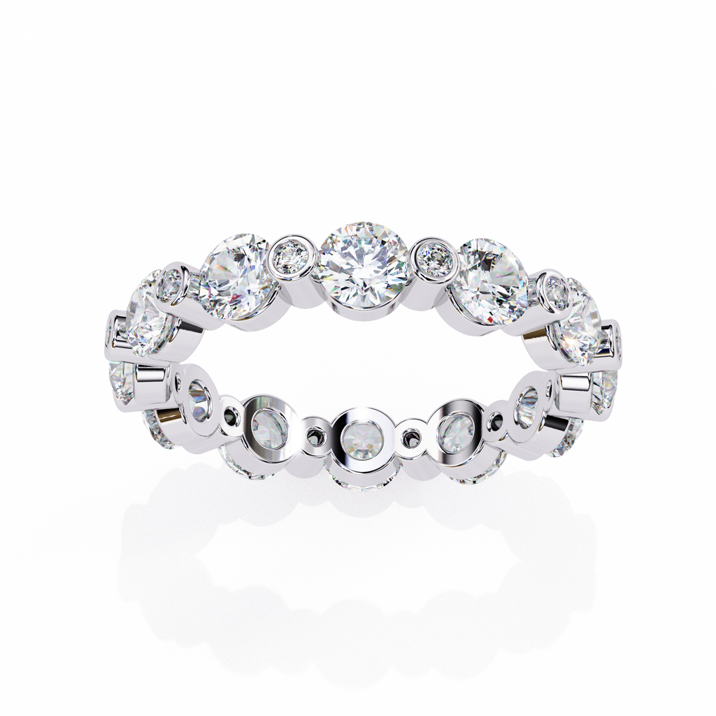 White Gold Round Diamond Alternating Bezel Full Eternity Band Ring
