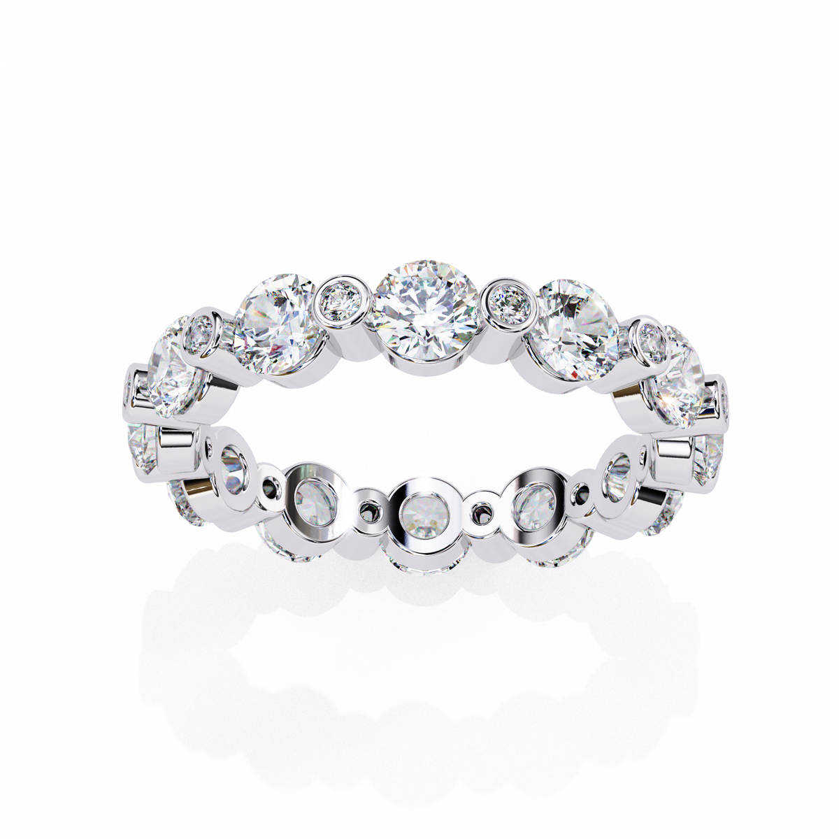 White Gold Round Diamond Alternating Bezel Full Eternity Band Ring