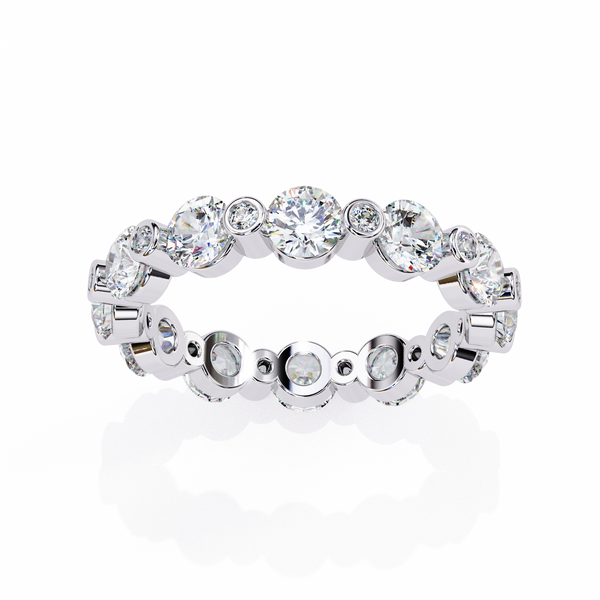 White Gold Round Diamond Alternating Bezel Full Eternity Band Ring