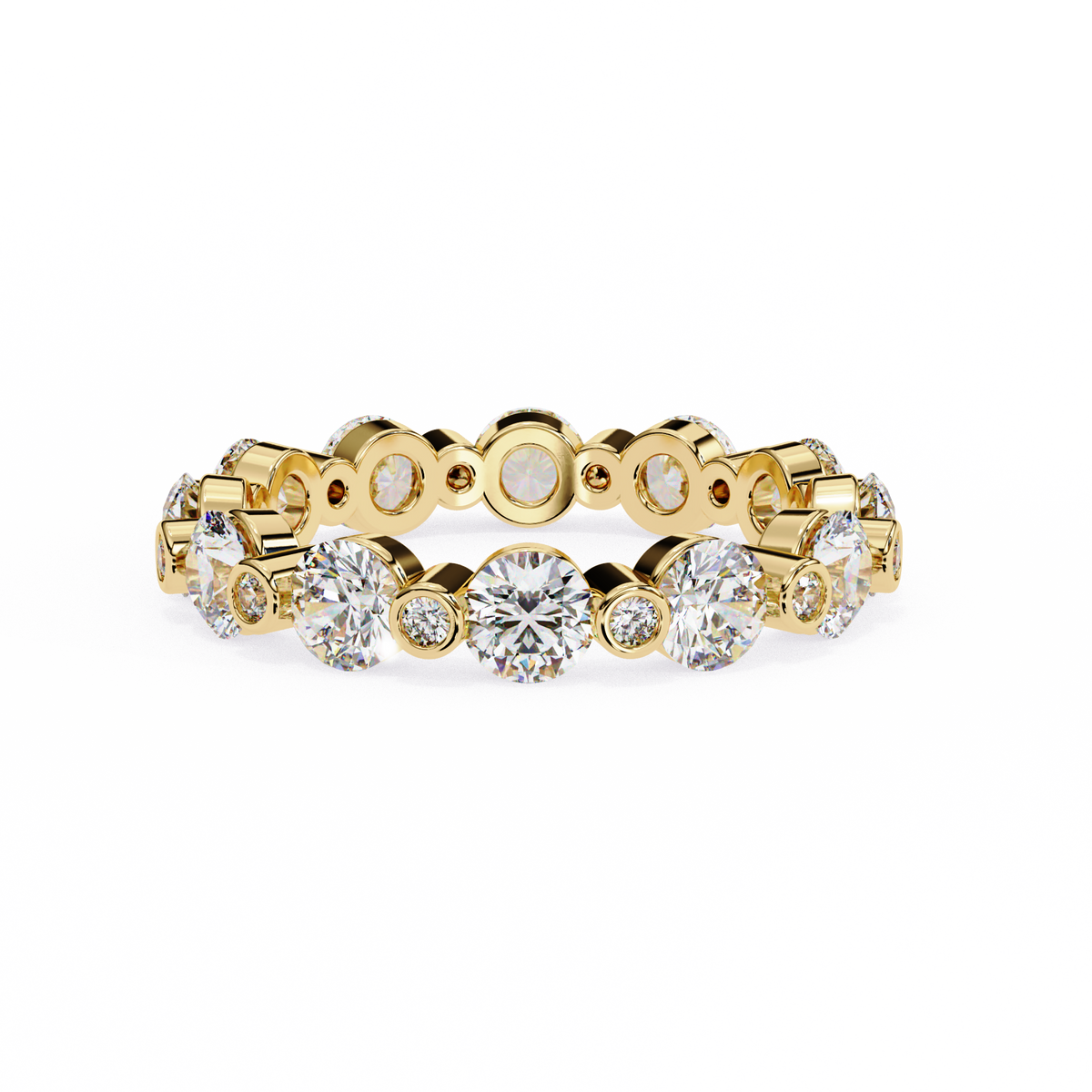Yellow Gold Alternating Bezel & Prong Eternity Diamond Band Ring