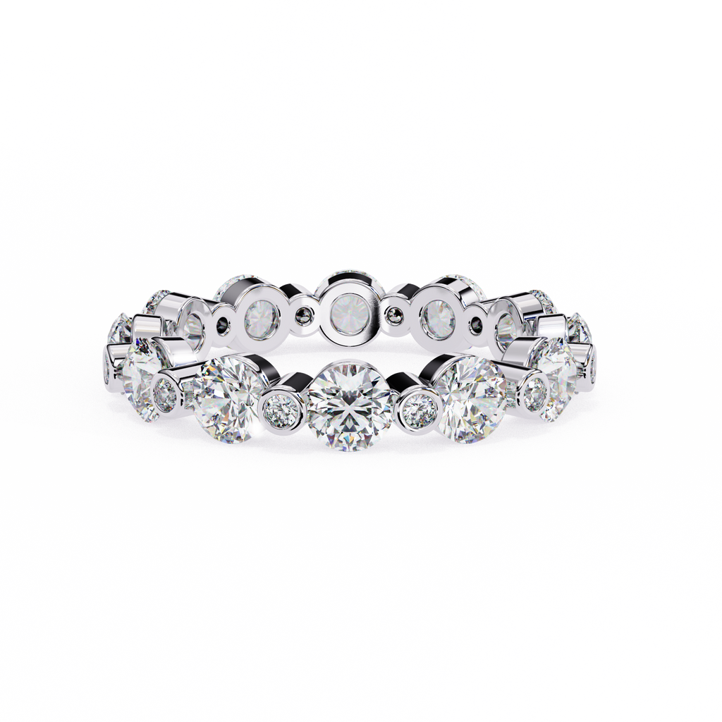 White Gold Round Diamond Alternating Bezel Full Eternity Band Ring