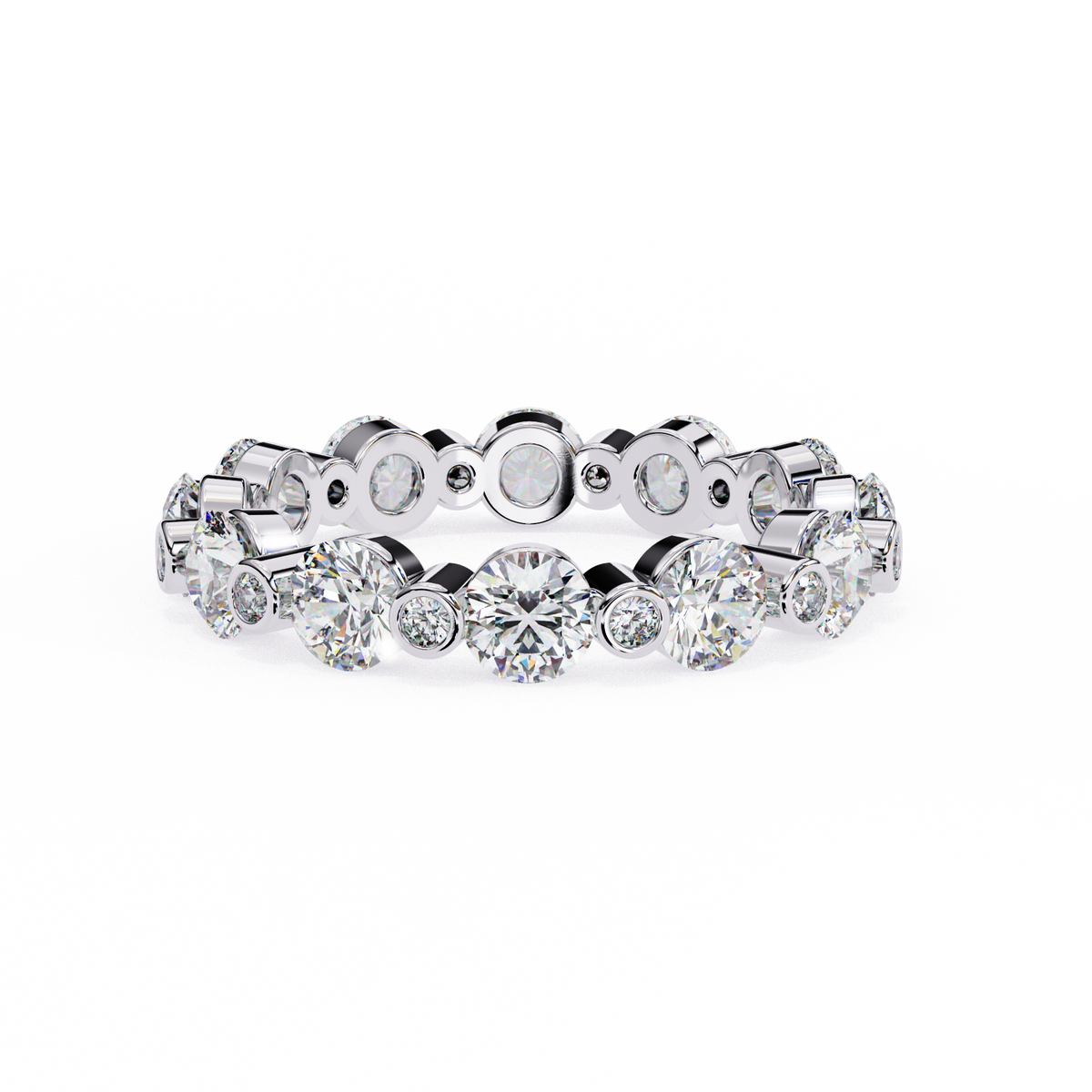White Gold Round Diamond Alternating Bezel Full Eternity Band Ring