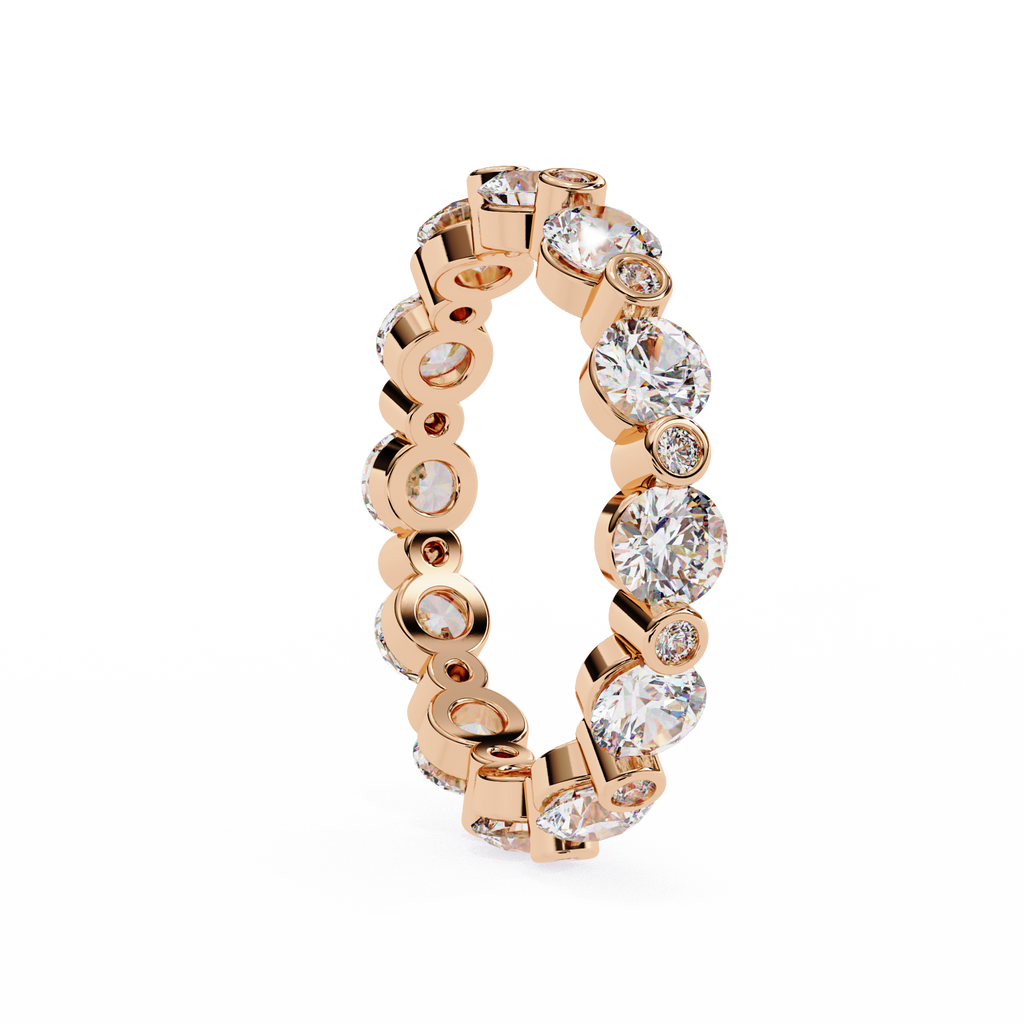 Rose Gold Round Diamond Alternating Bezel Full Eternity Band Ring