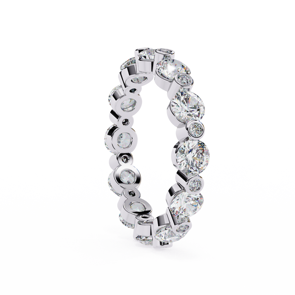White Gold Round Diamond Alternating Bezel Full Eternity Band Ring