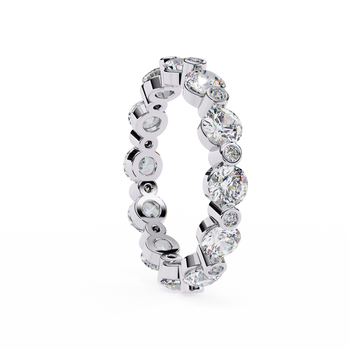 White Gold Round Diamond Alternating Bezel Full Eternity Band Ring