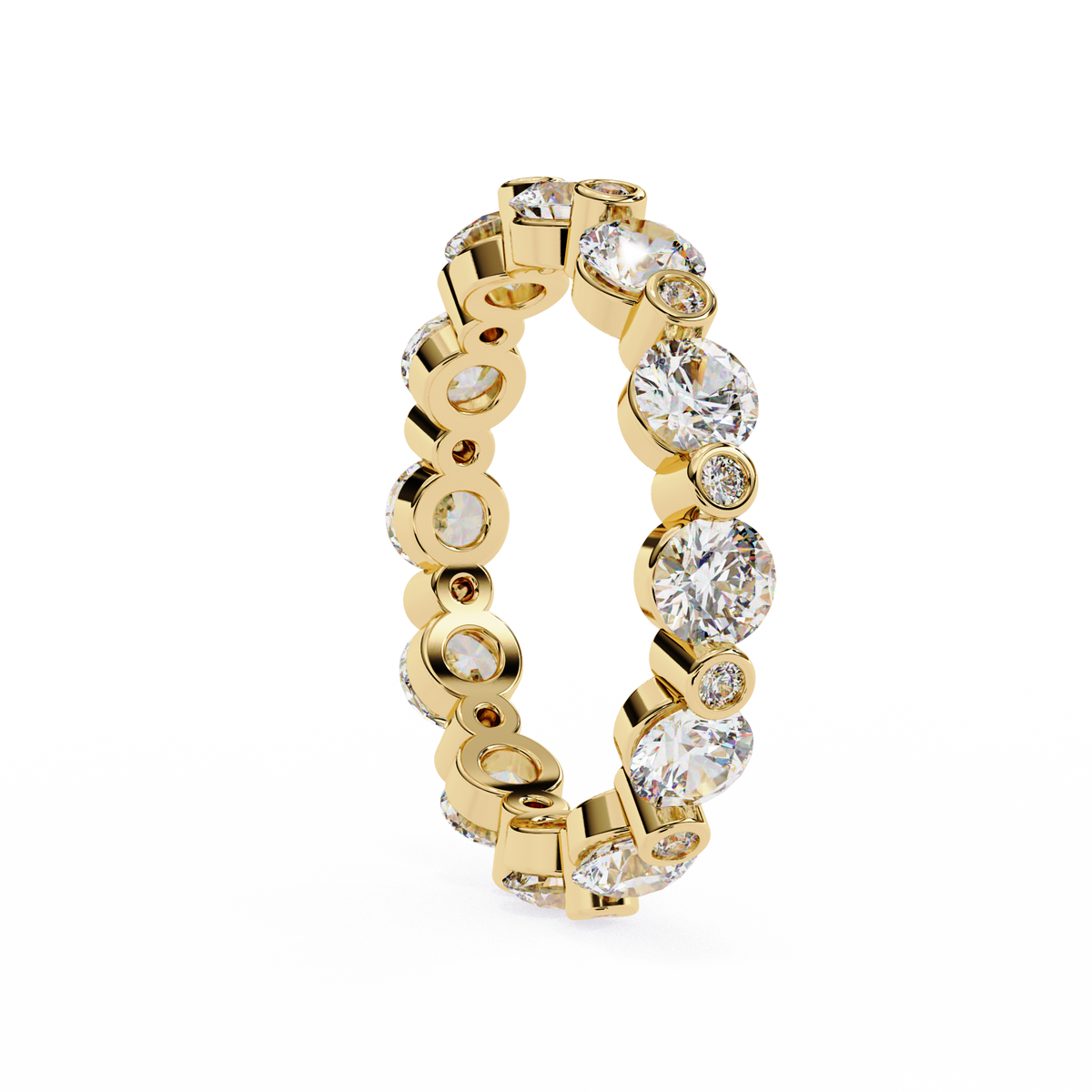 Yellow Gold Alternating Bezel & Prong Eternity Diamond Band Ring
