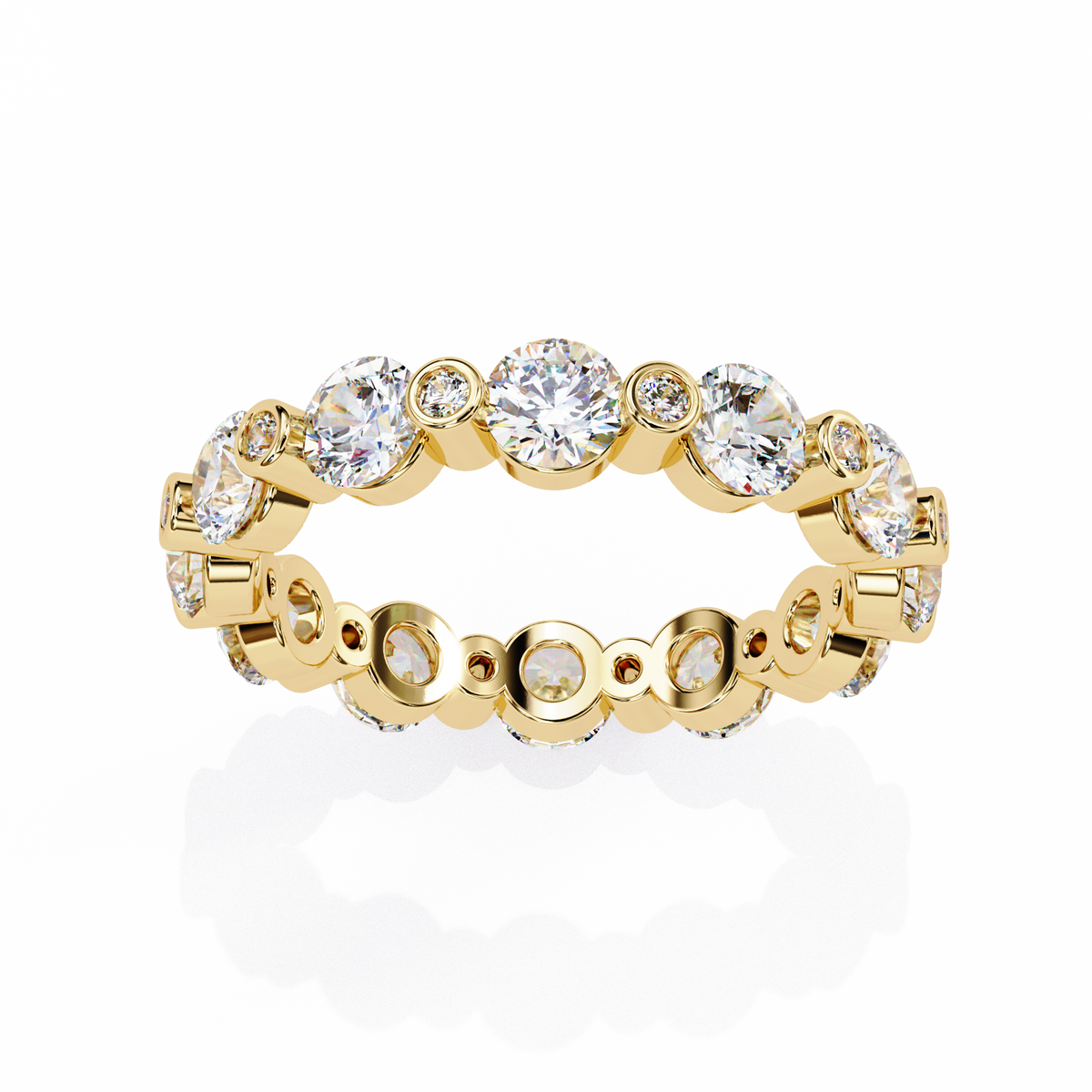 Yellow Gold Alternating Bezel & Prong Eternity Diamond Band Ring