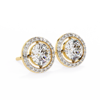 Yellow Gold Round Brilliant Diamond Floating Halo Stud Earring