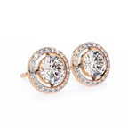 Rose Gold Round Brilliant Diamond Floating Halo Stud Earrings
