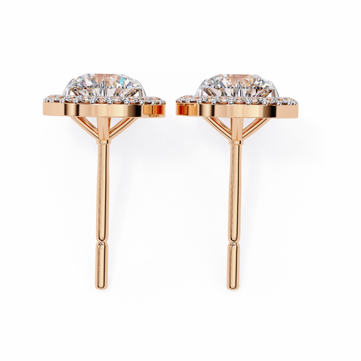 Rose Gold Round Brilliant Diamond Floating Halo Stud Earrings